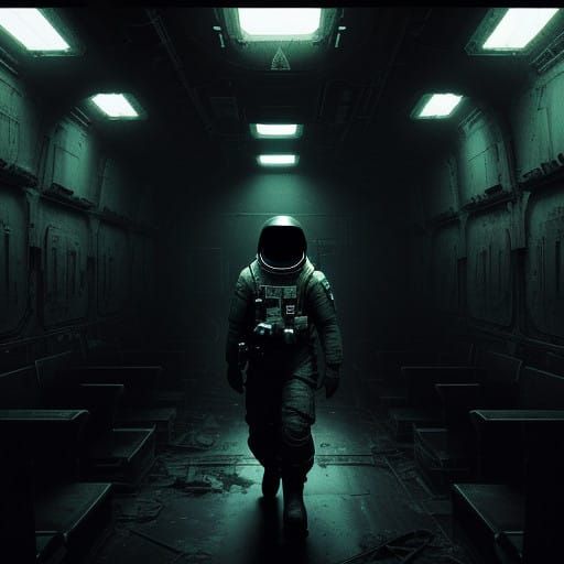 Foreboding Spaceship Interior in Dark, Muted Colors