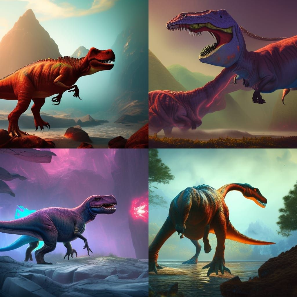 Dinosaur's Psychedelic DMT Trip: Detailed Fantasy Art