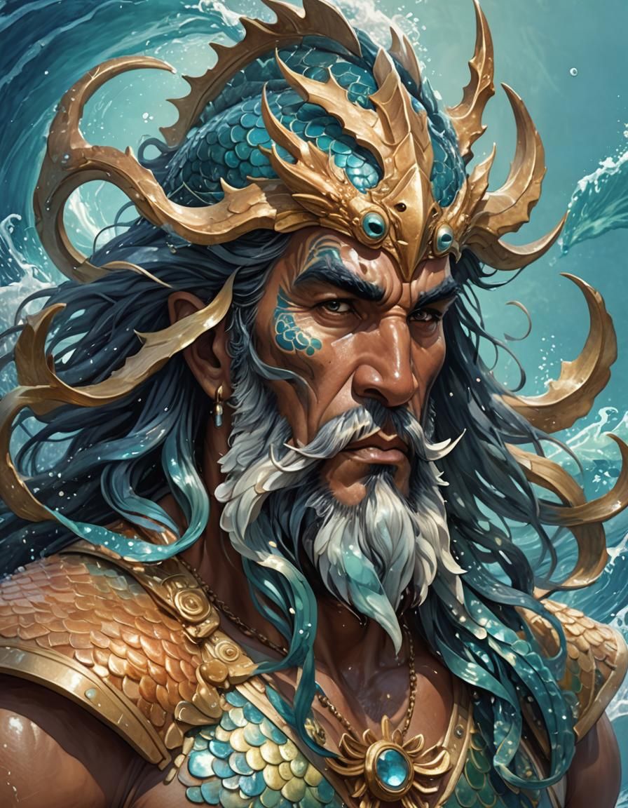 Polynesian Triton as Pisces Watercolor Portrait