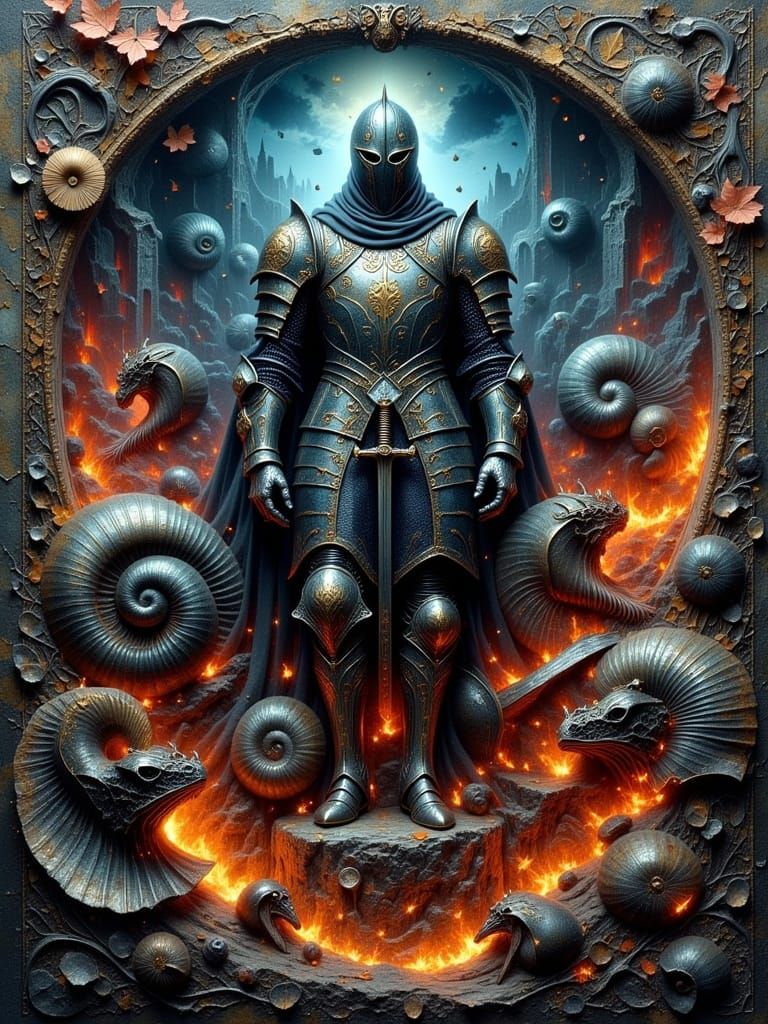 Medieval Knight Armor on Nautilus Shell in Surreal Fantasy