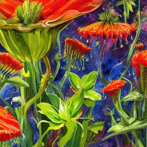 Venus Flytrap Masterpiece in Gouache Impressionism