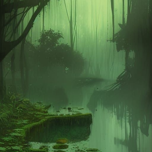Lush Forest Stream in Dark Fantasy Style