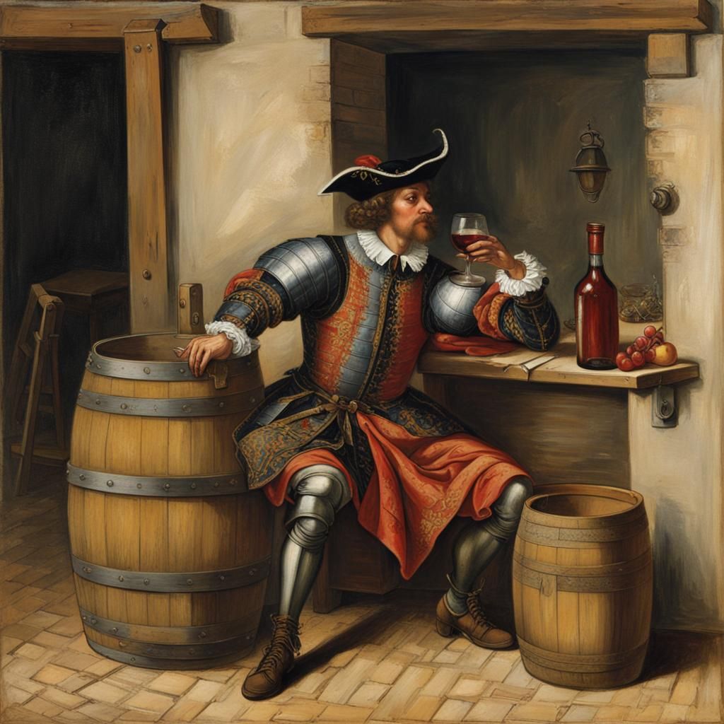 Landsknecht Enjoying Wine in a Tavern