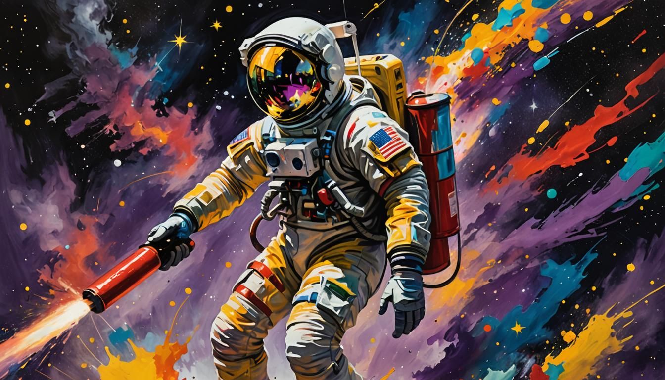 Astronaut with Fire Extinguisher in Abstract Expressionism
