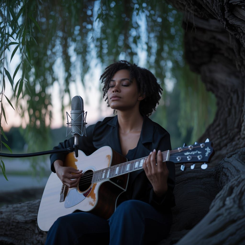Moonlit Guitar Player in Atmospheric Portrait
