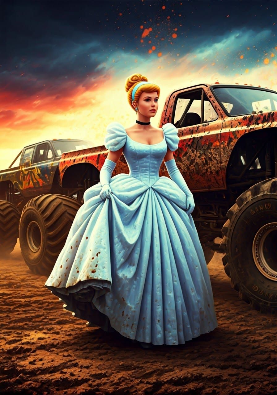 Cinderella in Victorian Dress Steps Out of Truck