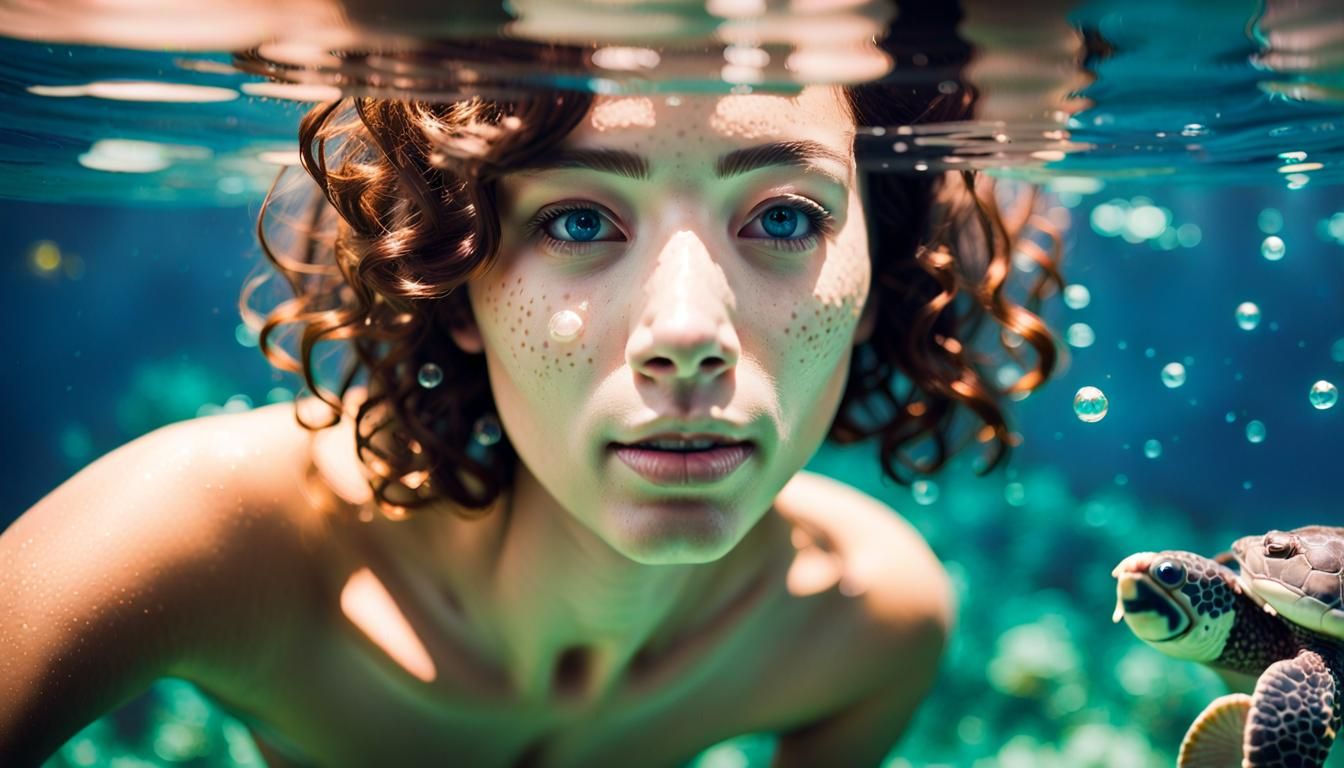 Underwater Portrait of Woman in Synthwave Style