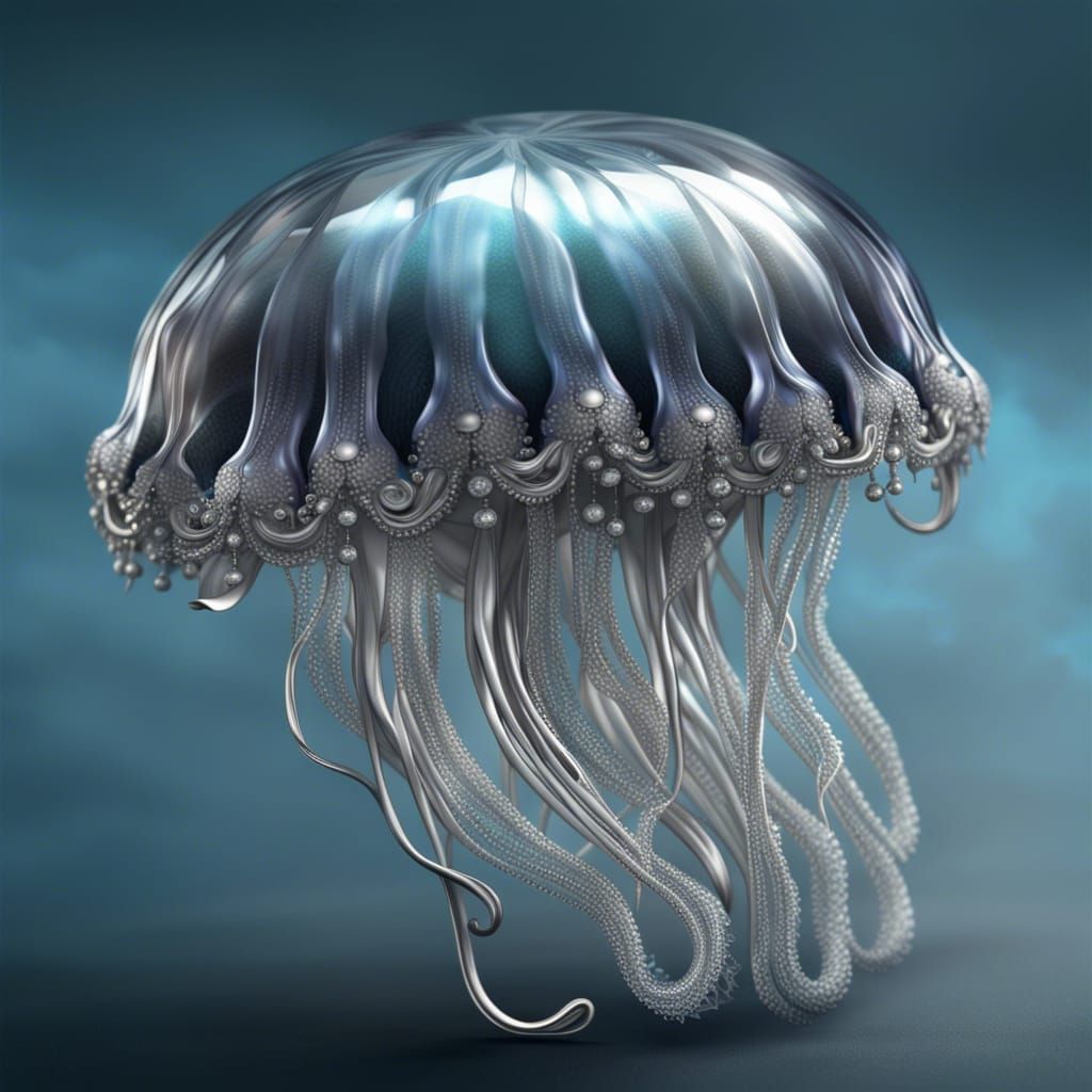 Silver Jellyfish Brooch: Epic Digital Matte Painting