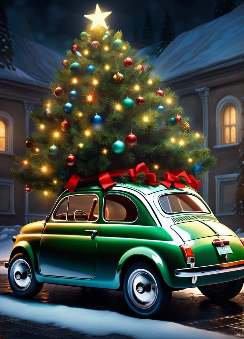 Fiat 500 with Christmas Tree in Renaissance Style
