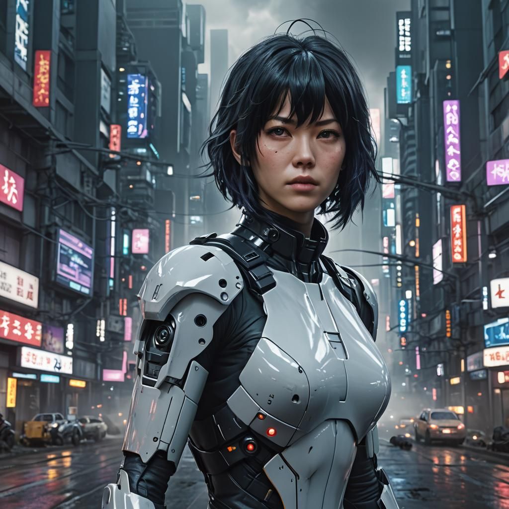 Motoko Kusanagi in Cybercity 2049: Hyperrealistic Rendering