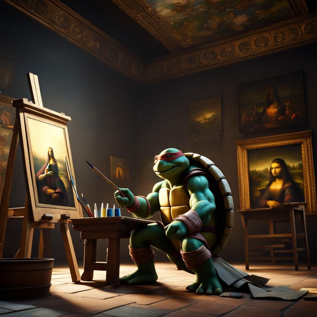Ninja Turtle Leonardo Paints the Mona Lisa