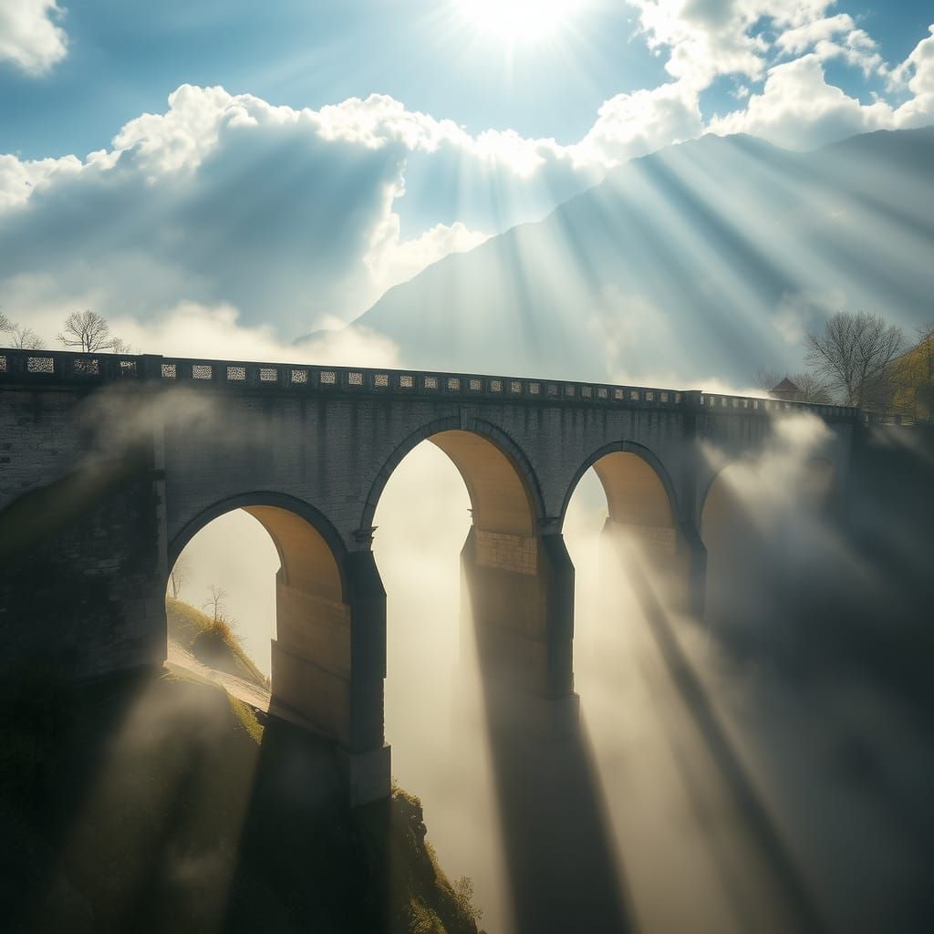 Medieval Bridge in Idyllic Italian Landscape