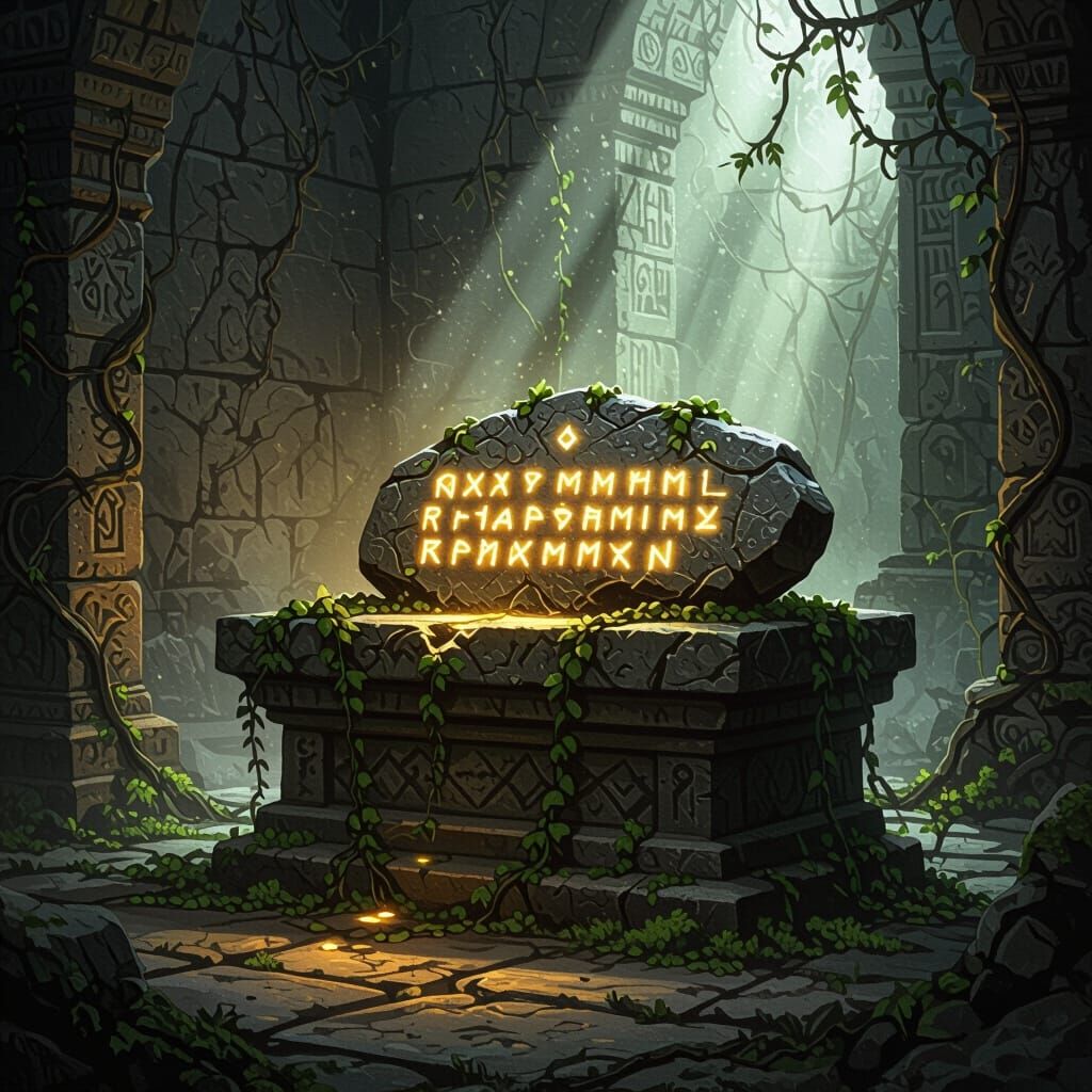 Runestone Tablet in Ancient Temple