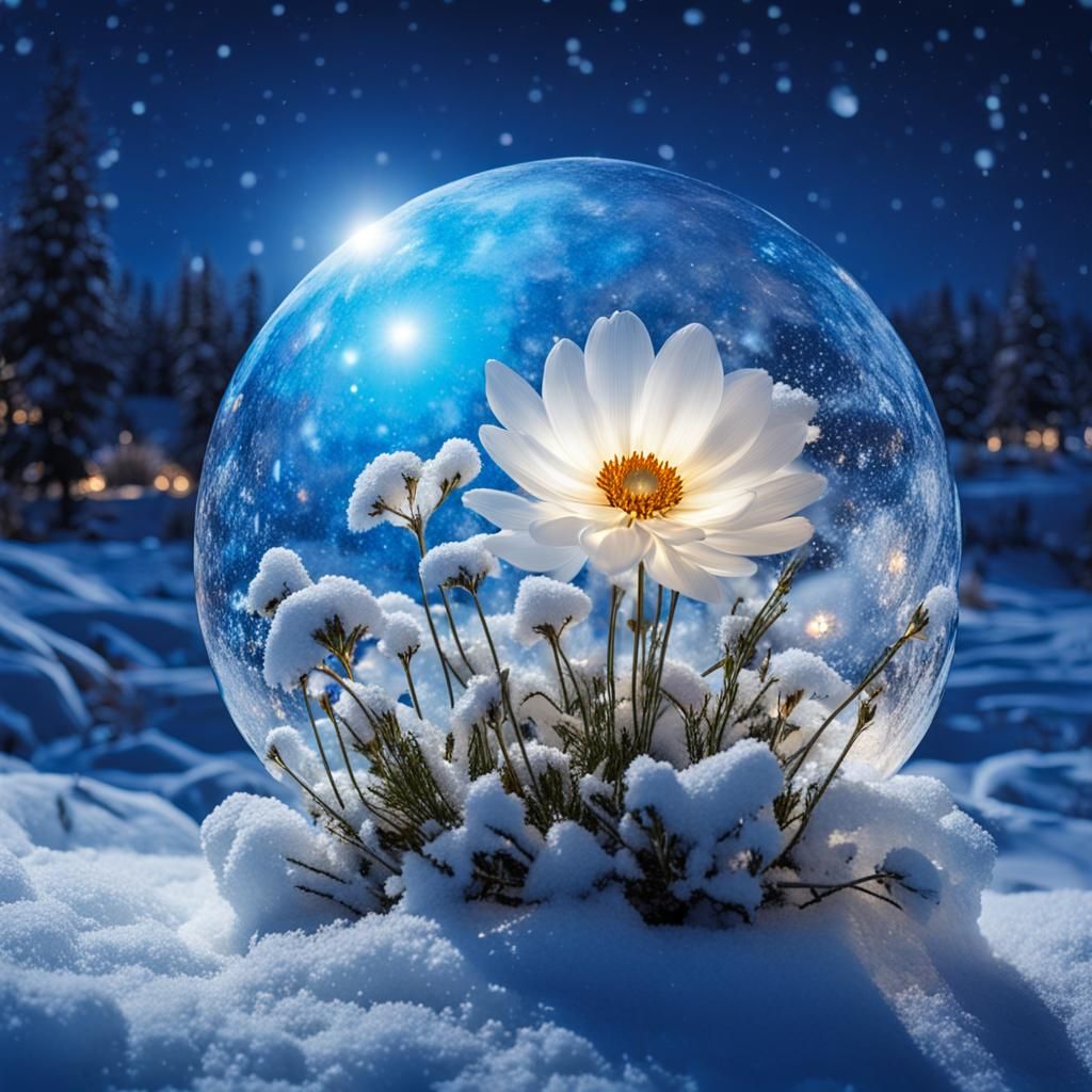 Bioluminescent Glass Flower Under Moonlight in Cosmic Style