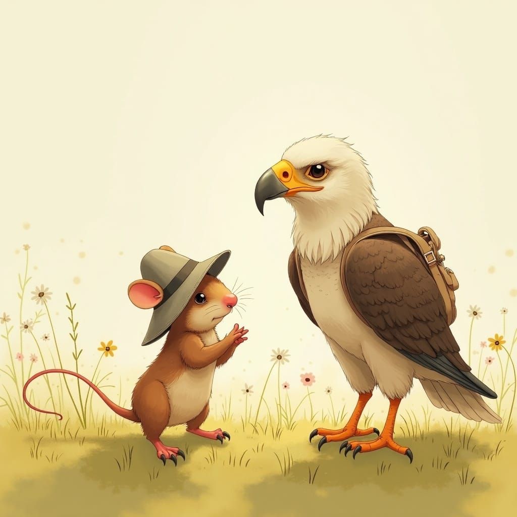 Eagle and Mouse Friends in Sunny Meadow