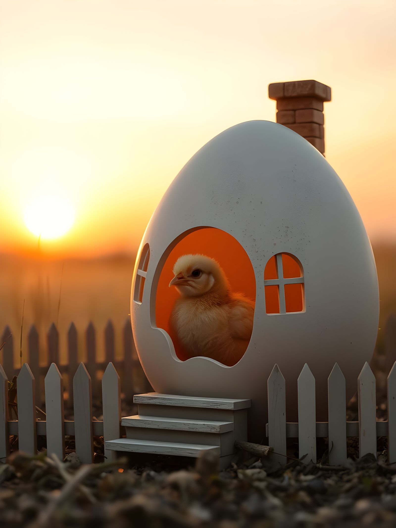 Whimsical Egg House at Sunrise