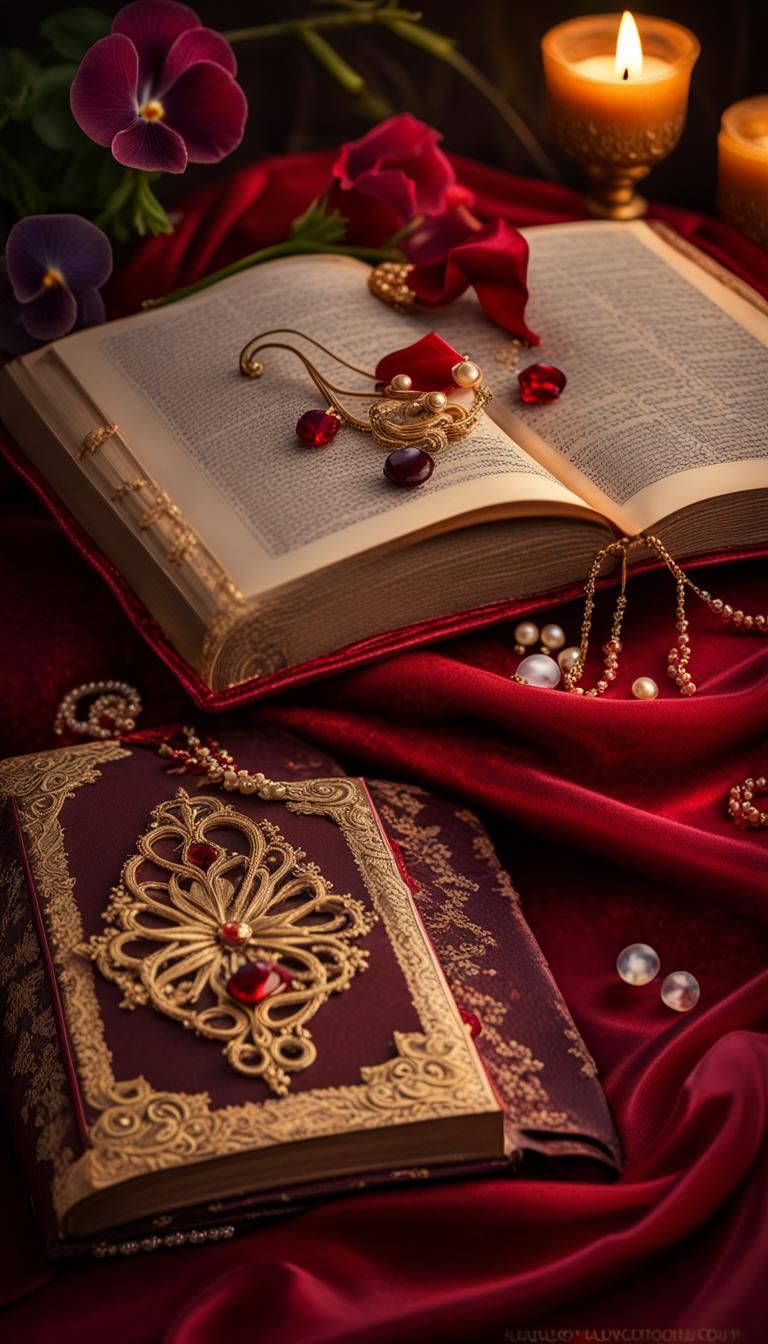Magical Red Book with Gold Lace and Pearls