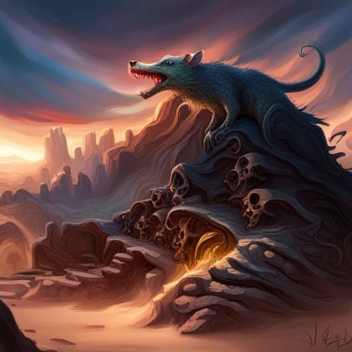 Rat King Monster Rules Skull Mountain: Hyperrealistic Art