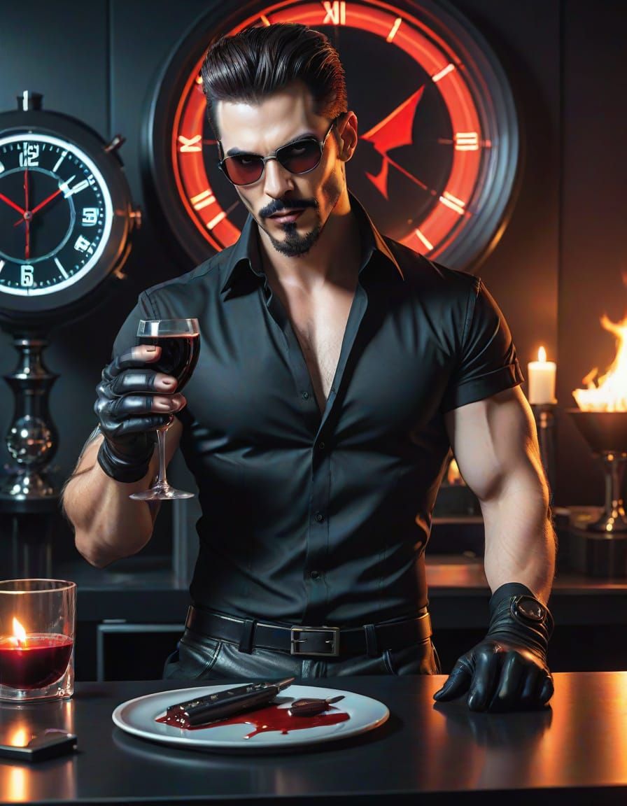 Sleek Vampire Hunk Raises Glass in Sinister Toast