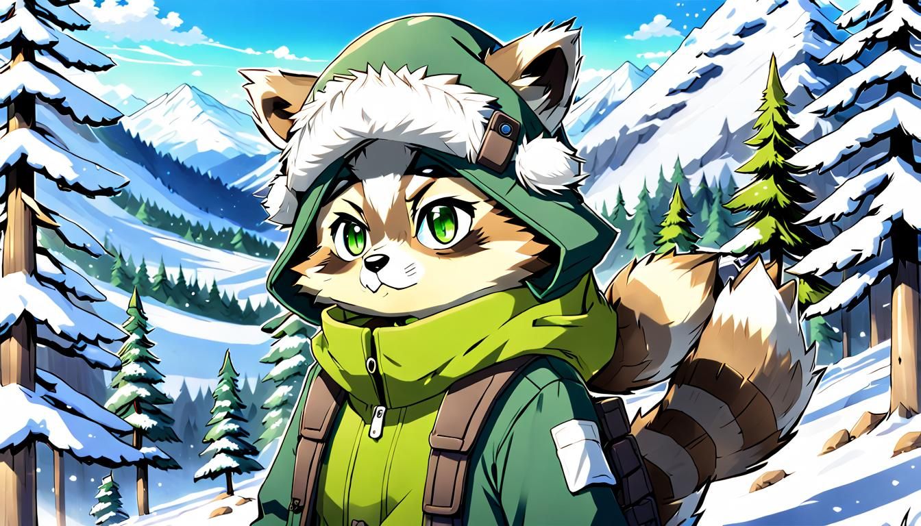 Raccoon in Winter Clothes, Anime Style