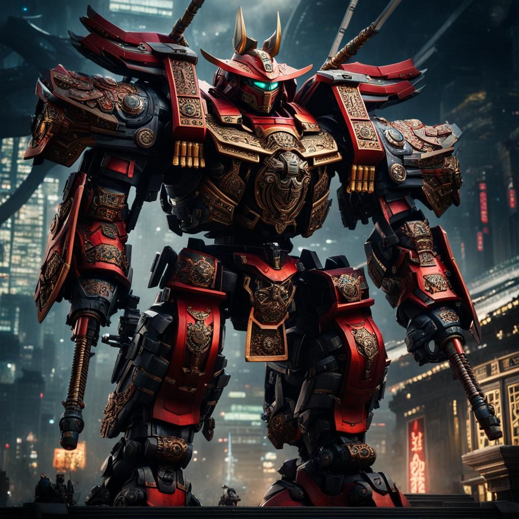 Detailed Samurai Mecha Robot in Sci-Fi Style
