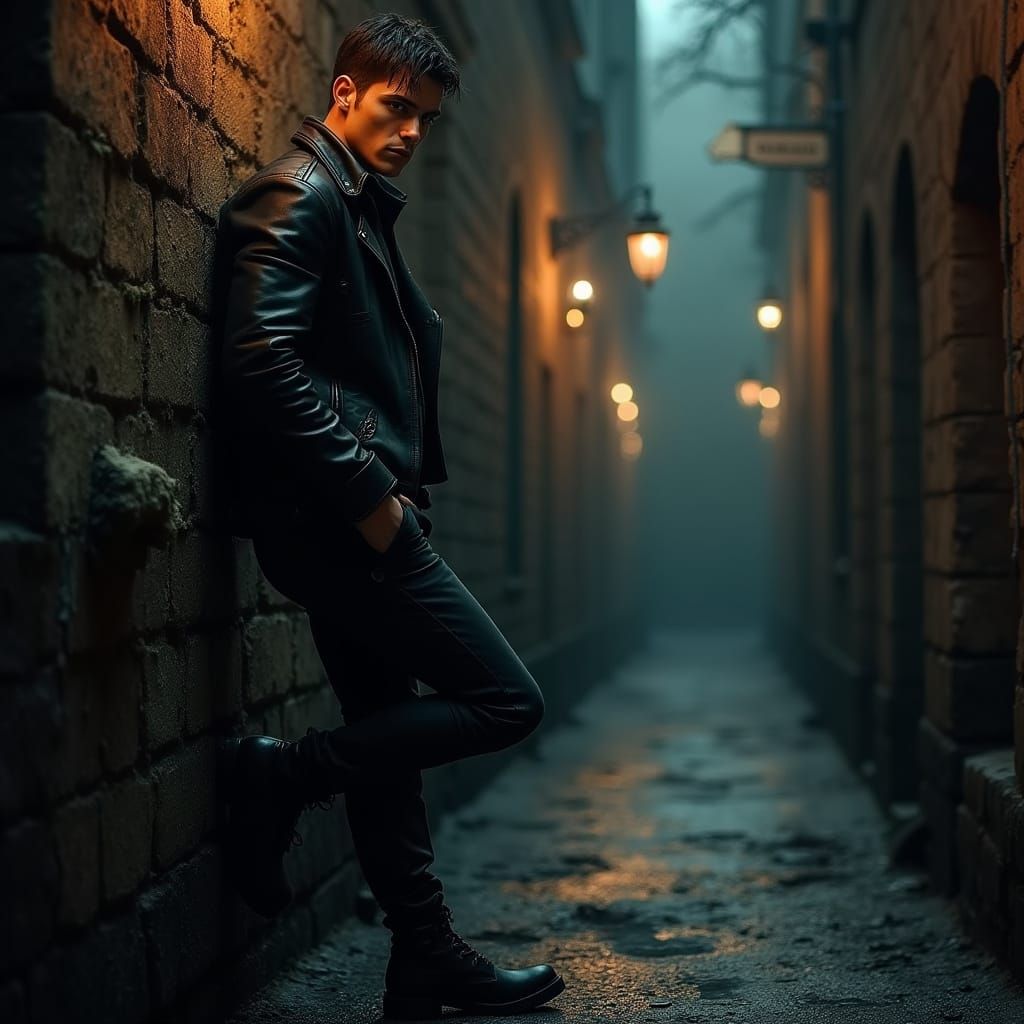 Dark Fantasy Rogue in a Grim Alleyway