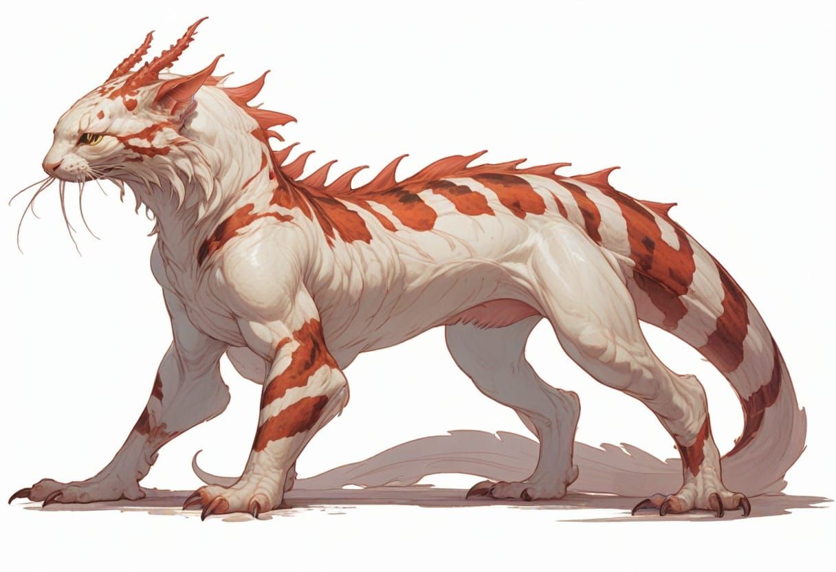 Heroic Axolotl-Tiger-Cat Hybrid Illustration