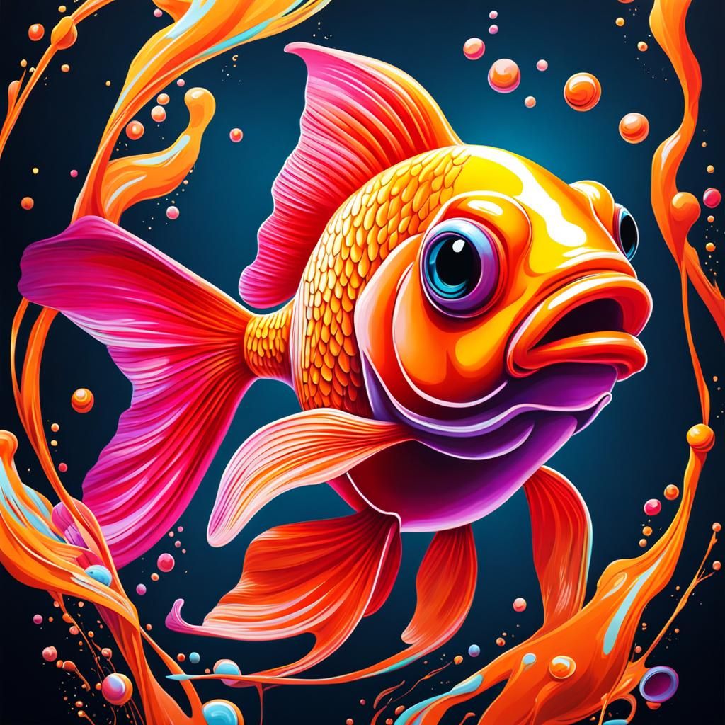 Neon Goldfish in Graffiti Splash Art Style