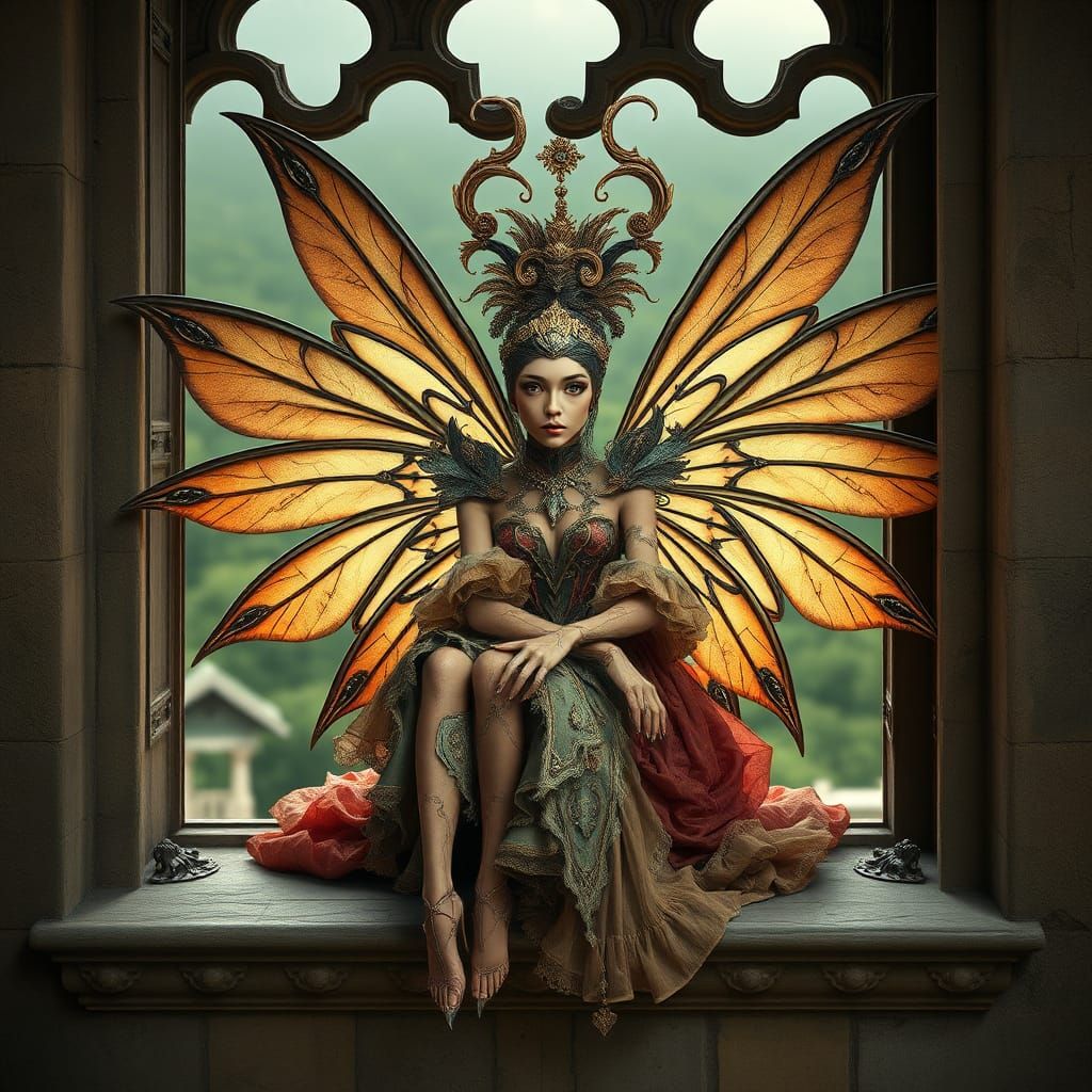 Baroque fairy in a fortress window