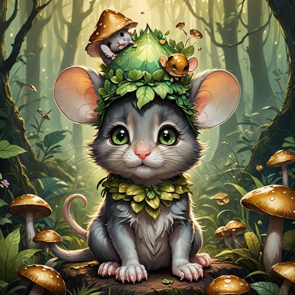 Mouse on Cat in Magical Forest, Splash Art
