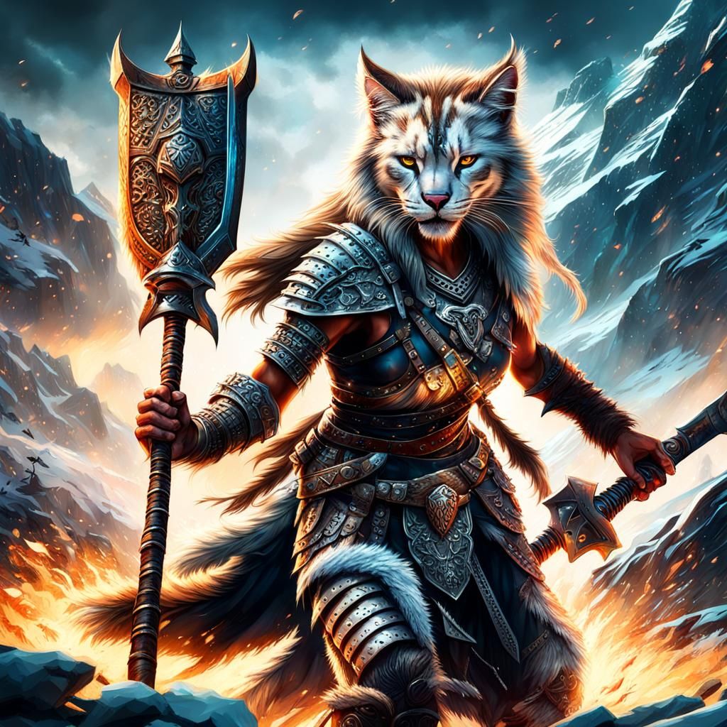 Leonin Tabaxi Barbarian with Dual Axes