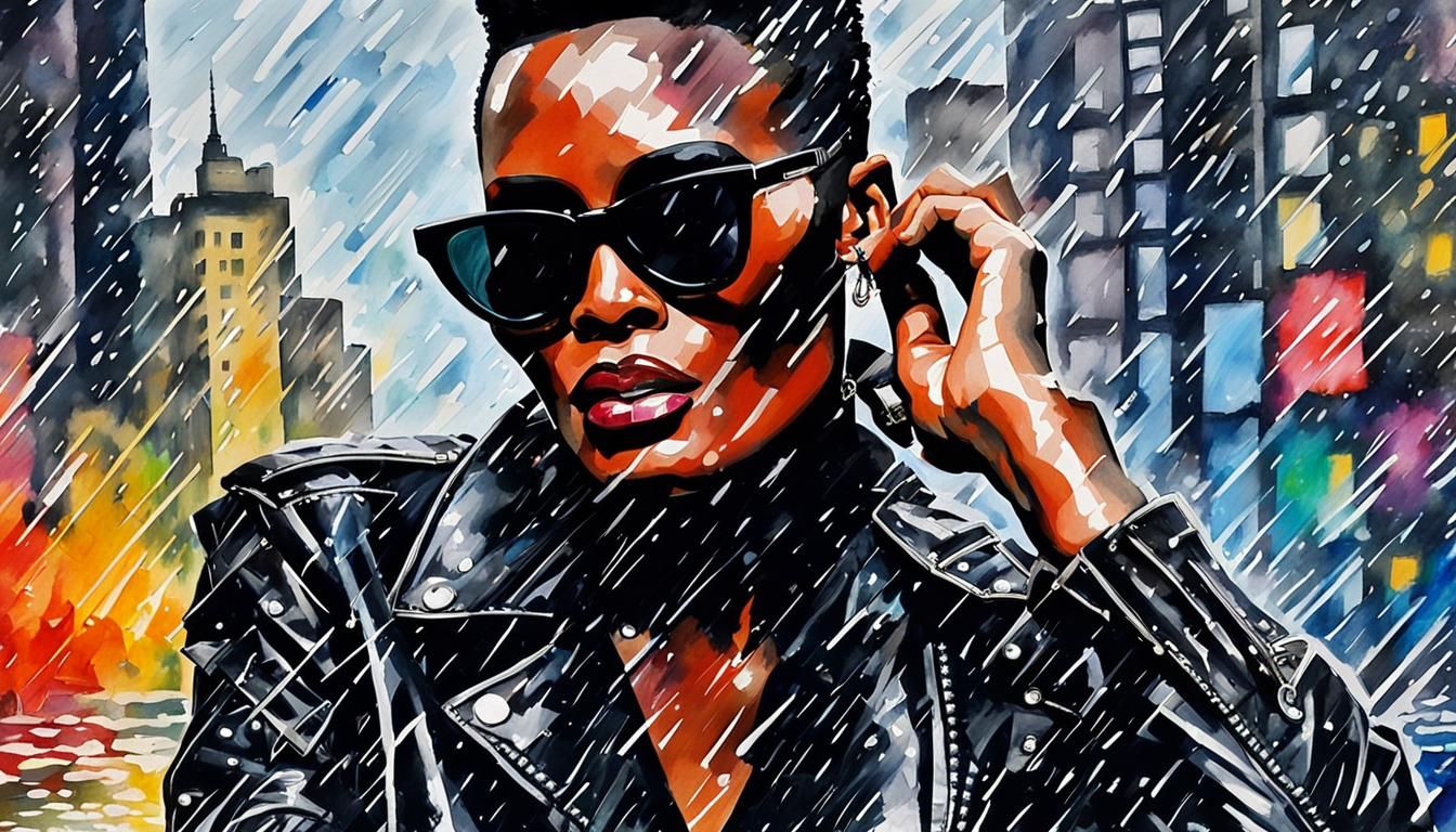 Grace Jones Portrait in Rainy New York Pop Art