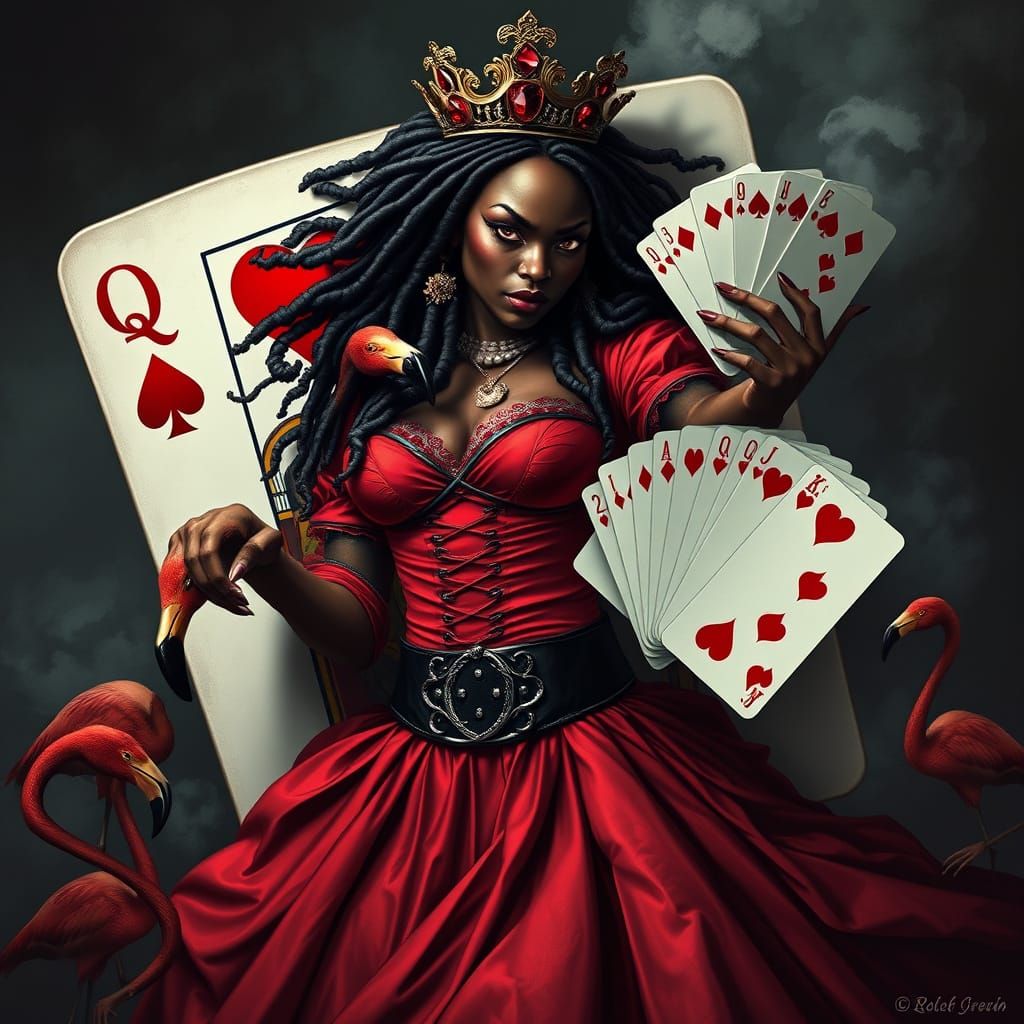 Evil Queen of Hearts Emerges from Card with Flamingo Golf Cl...