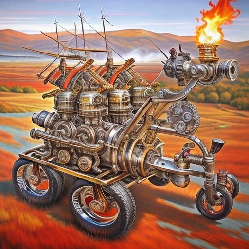 Surreal Bronze Engines Ablaze in Chrome