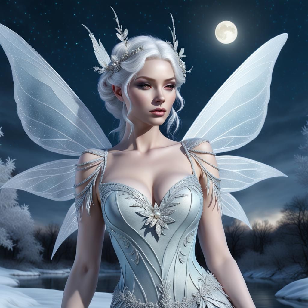 Voluptuous Frost Fairy in Hyperrealistic Digital Art
