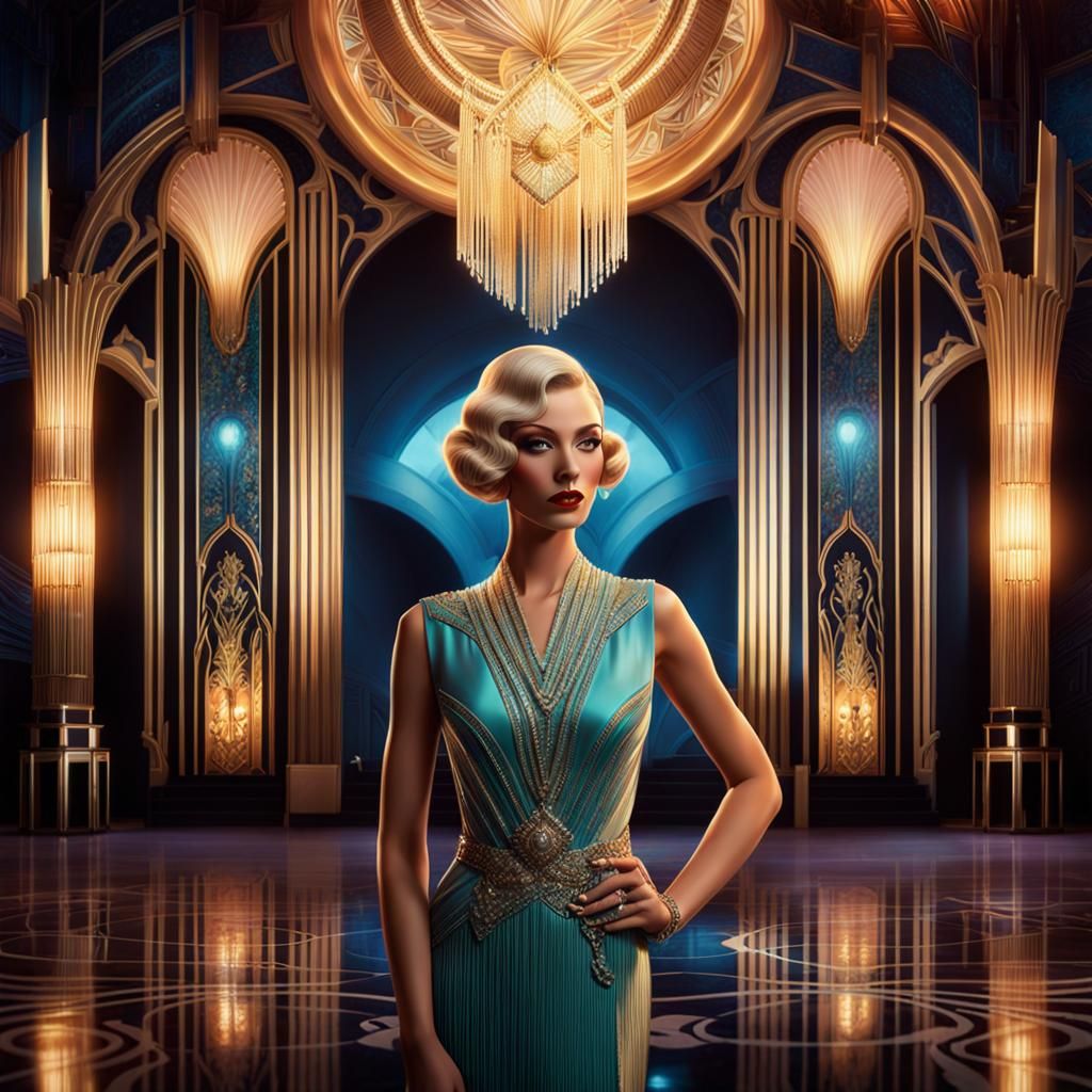 Elegant Host in Art Deco Club, Digital Airbrush