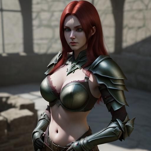 Dark Cleric with Red Hair and Green Eyes
