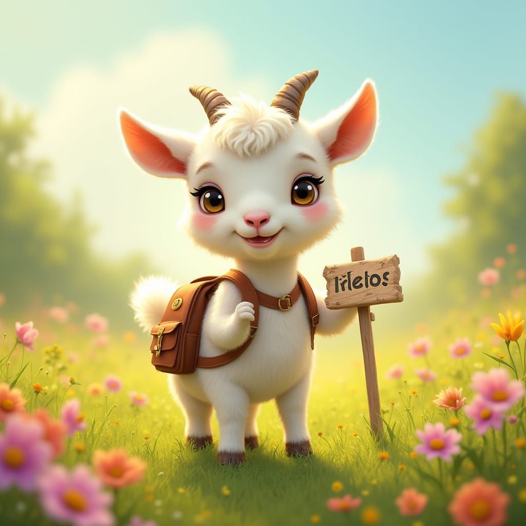 Whimsical Goat TikTok Star in a Sun-Kissed Meadow