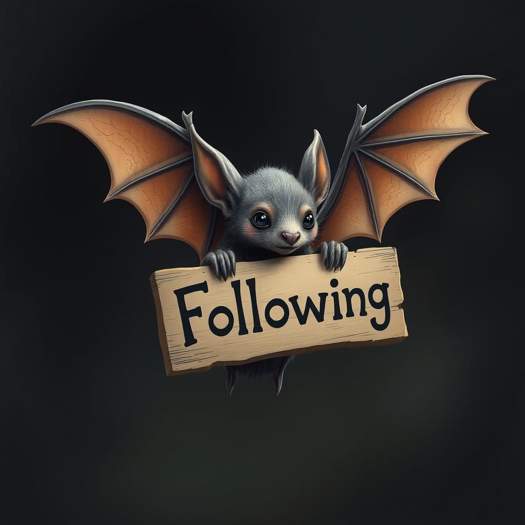 Whimsical Bat Carries Miniature Sign in Futuristic Style