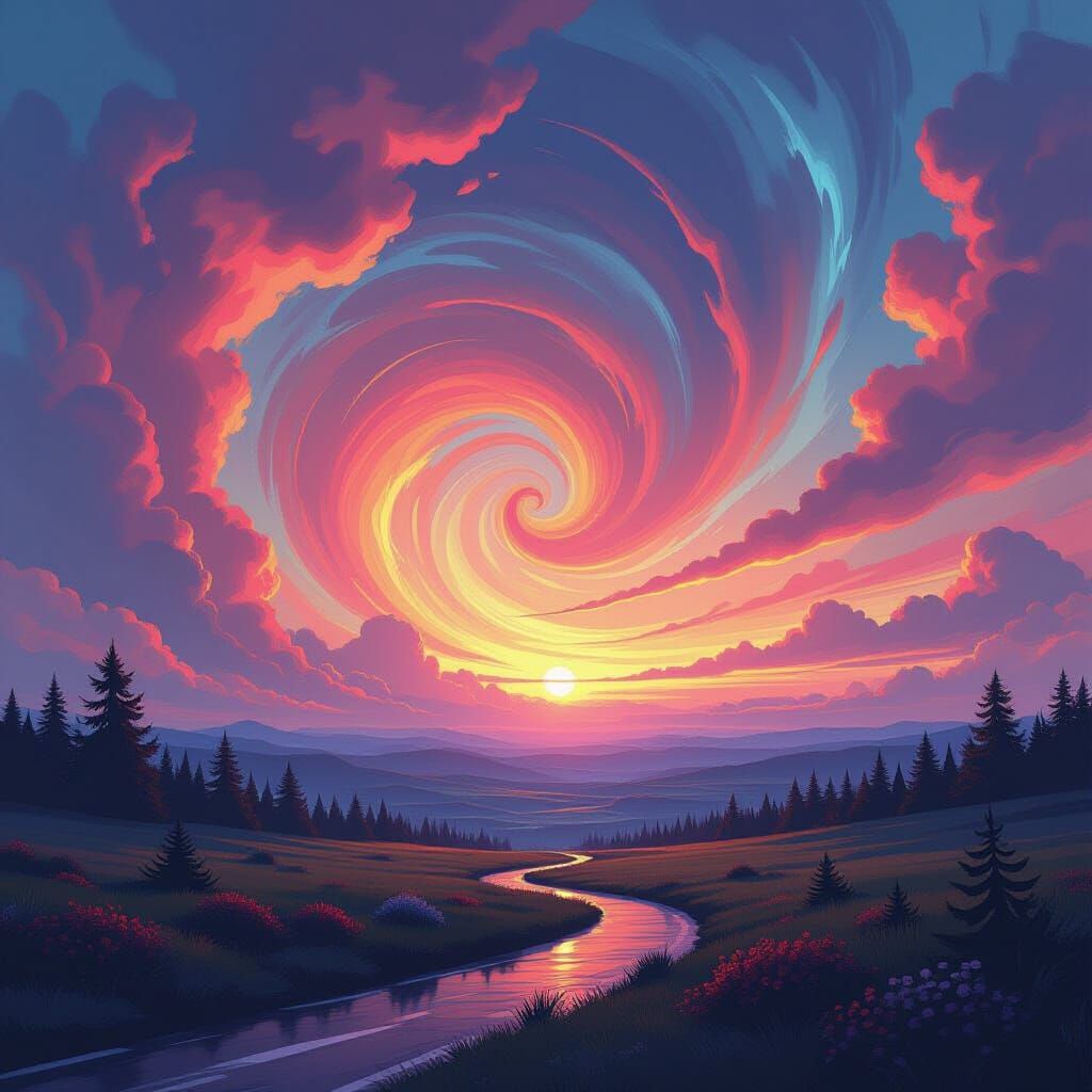 Epic Landscape with Swirling Colors