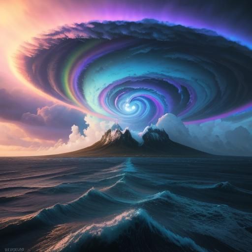 Rainbow Hurricane Vortex in 3D Art