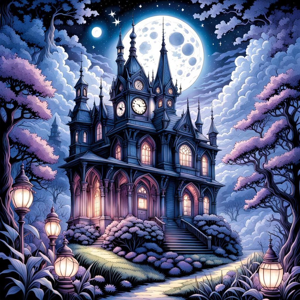 Gothic Victorian Clock Tower Watercolor Painting