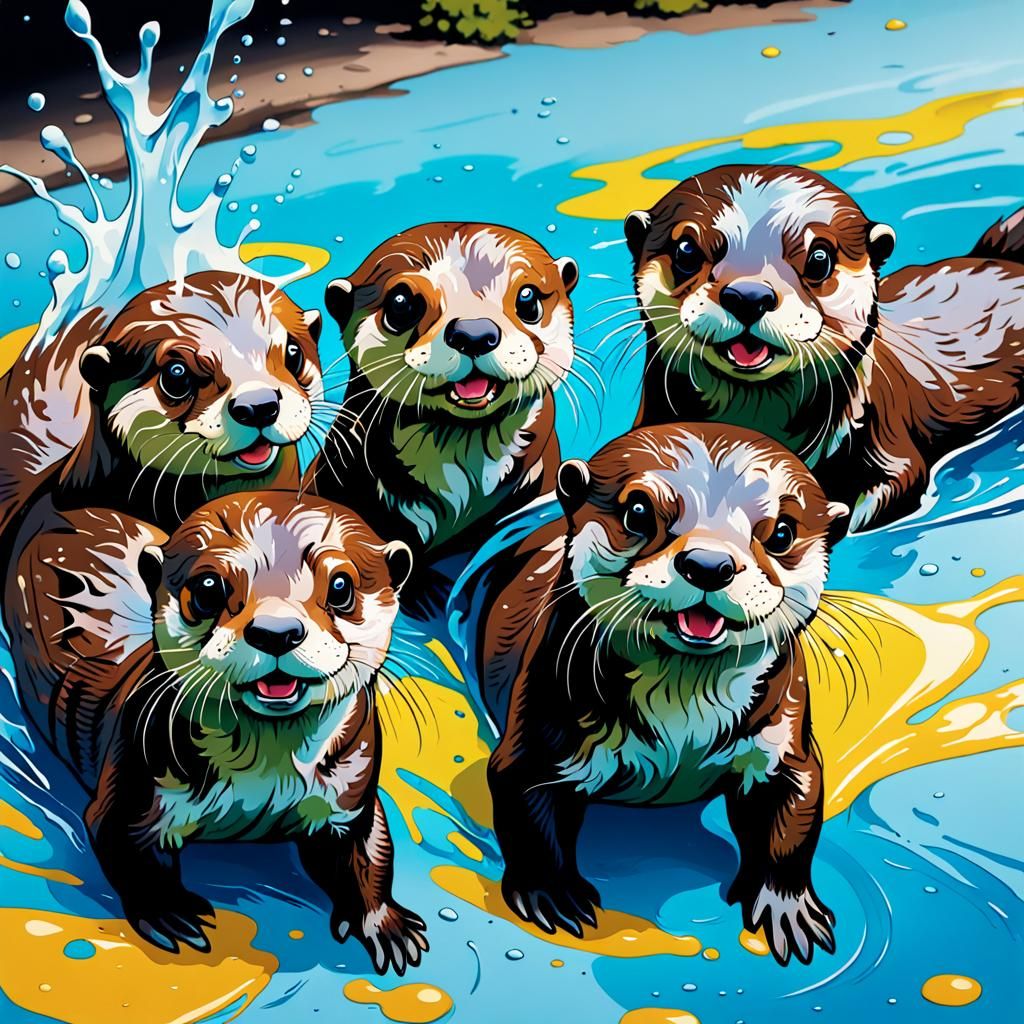 Colorful Otters in Graffiti Art Style