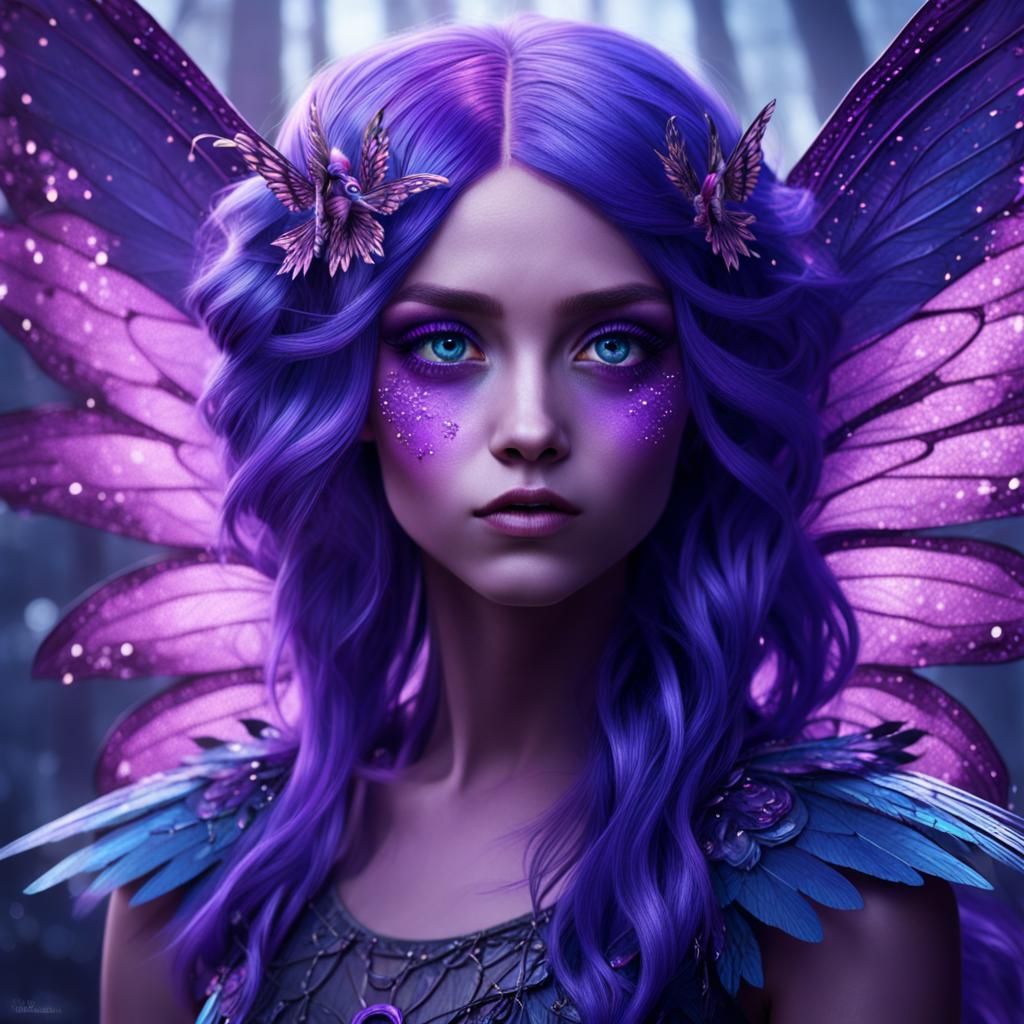 Purple Fairy with Intricate Wings: Digital Matte Painting