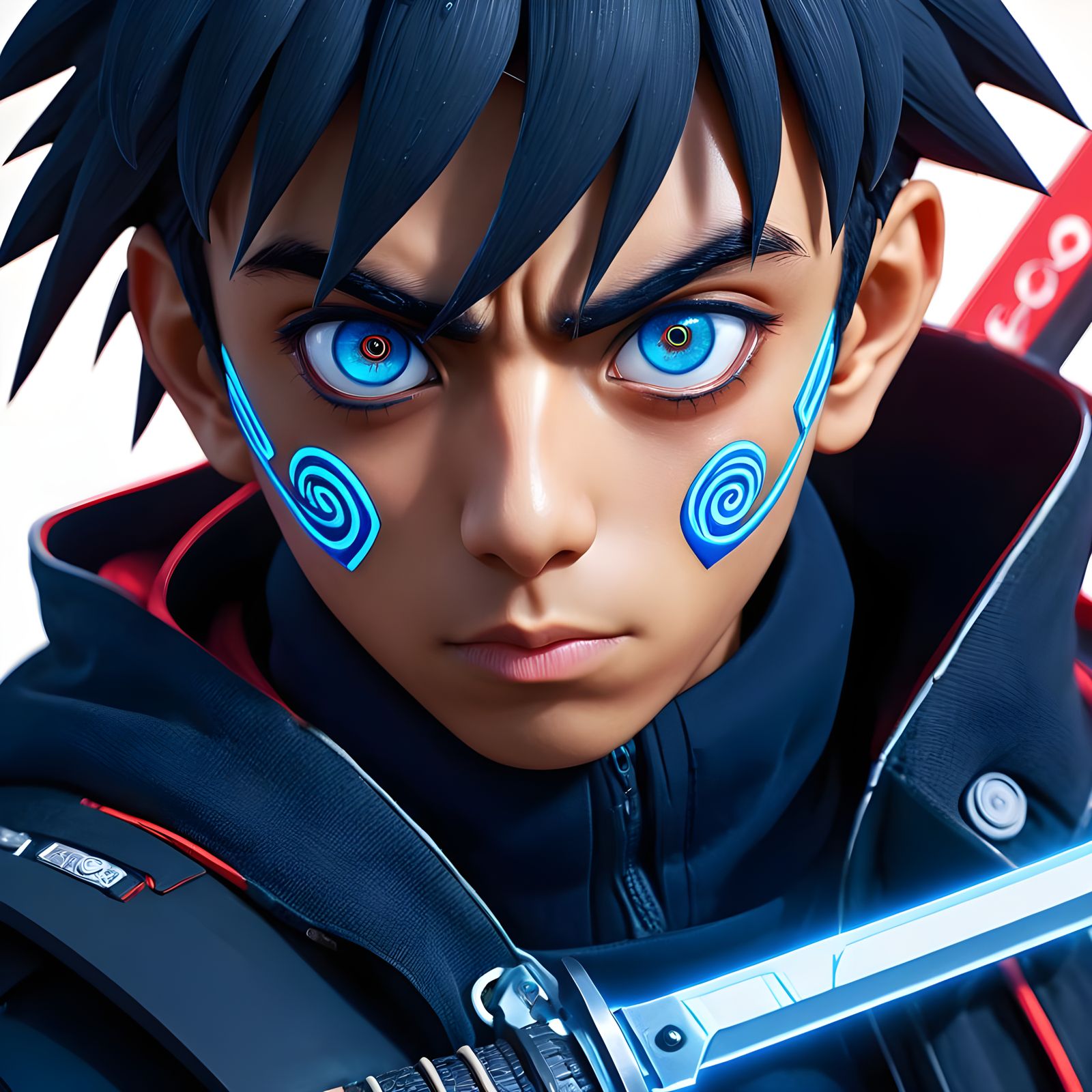 Uchiha Warrior with Electric Sword in Anime Style