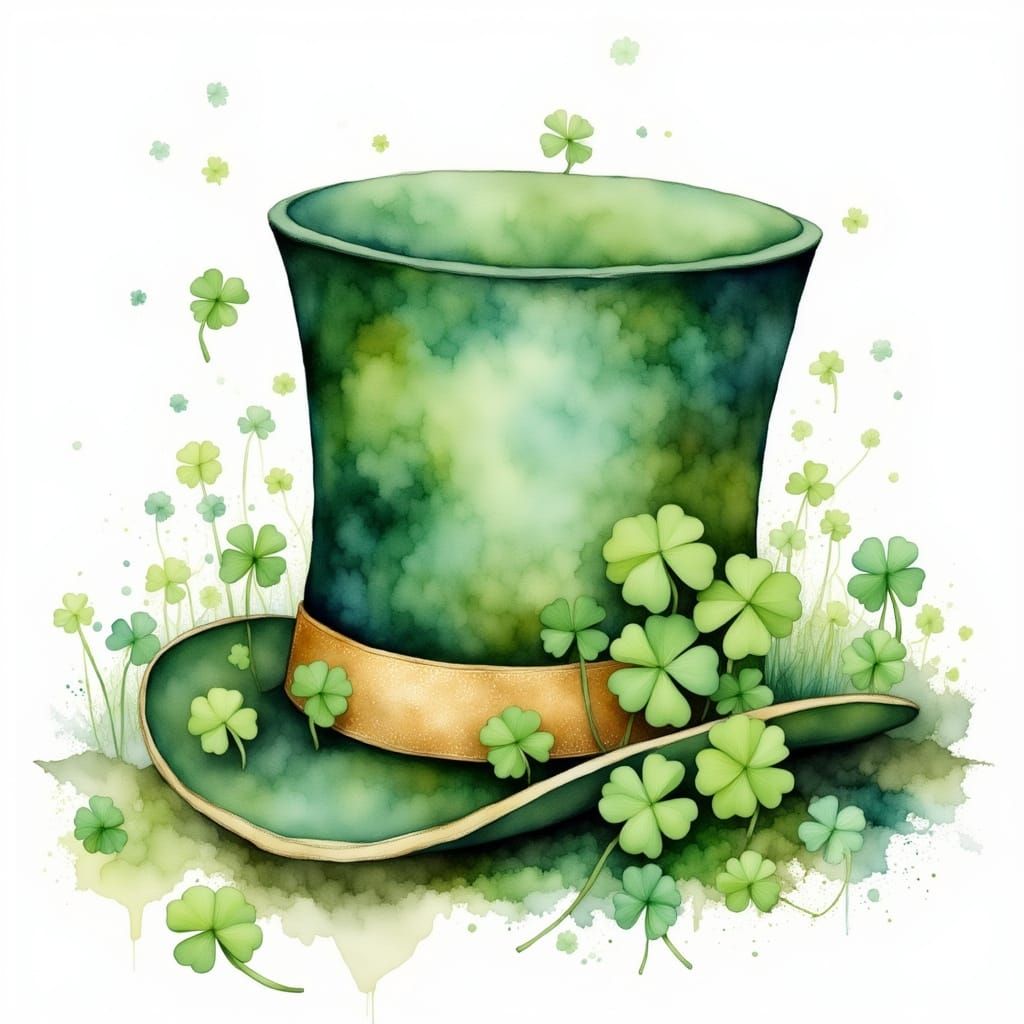 Watercolor Leprechaun Hat in Whimsical Irish Style