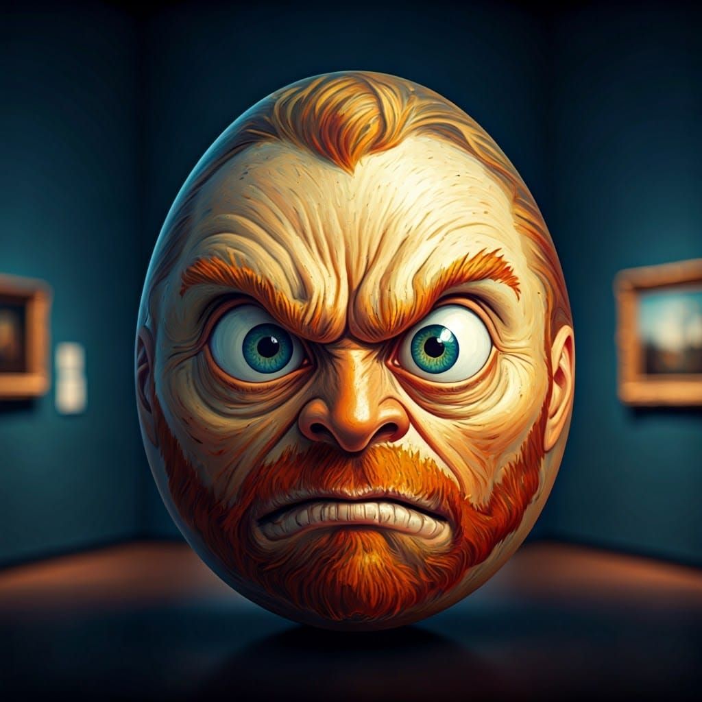 Anamorphic Angry Egg in Post-Impressionist Style