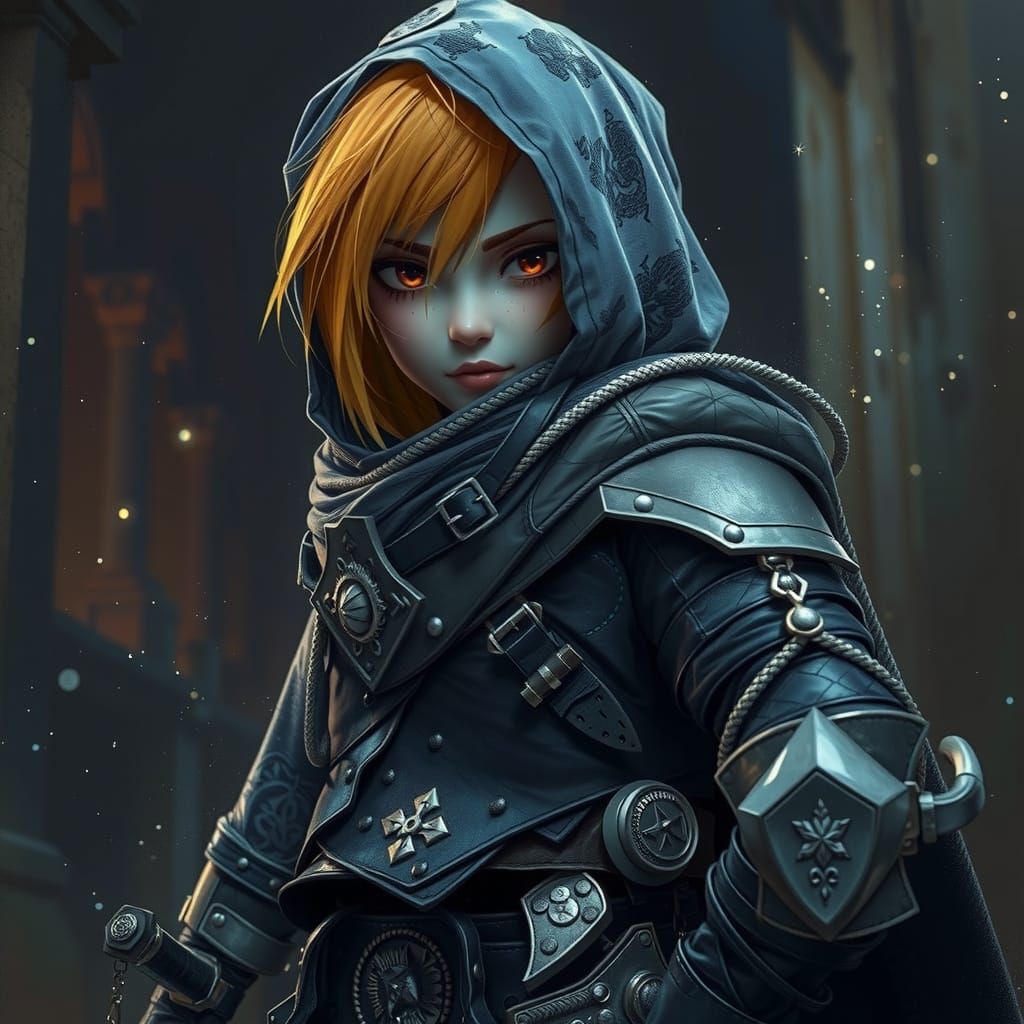 Medieval Lego Thief in Mystical Realm as Impasto Painting