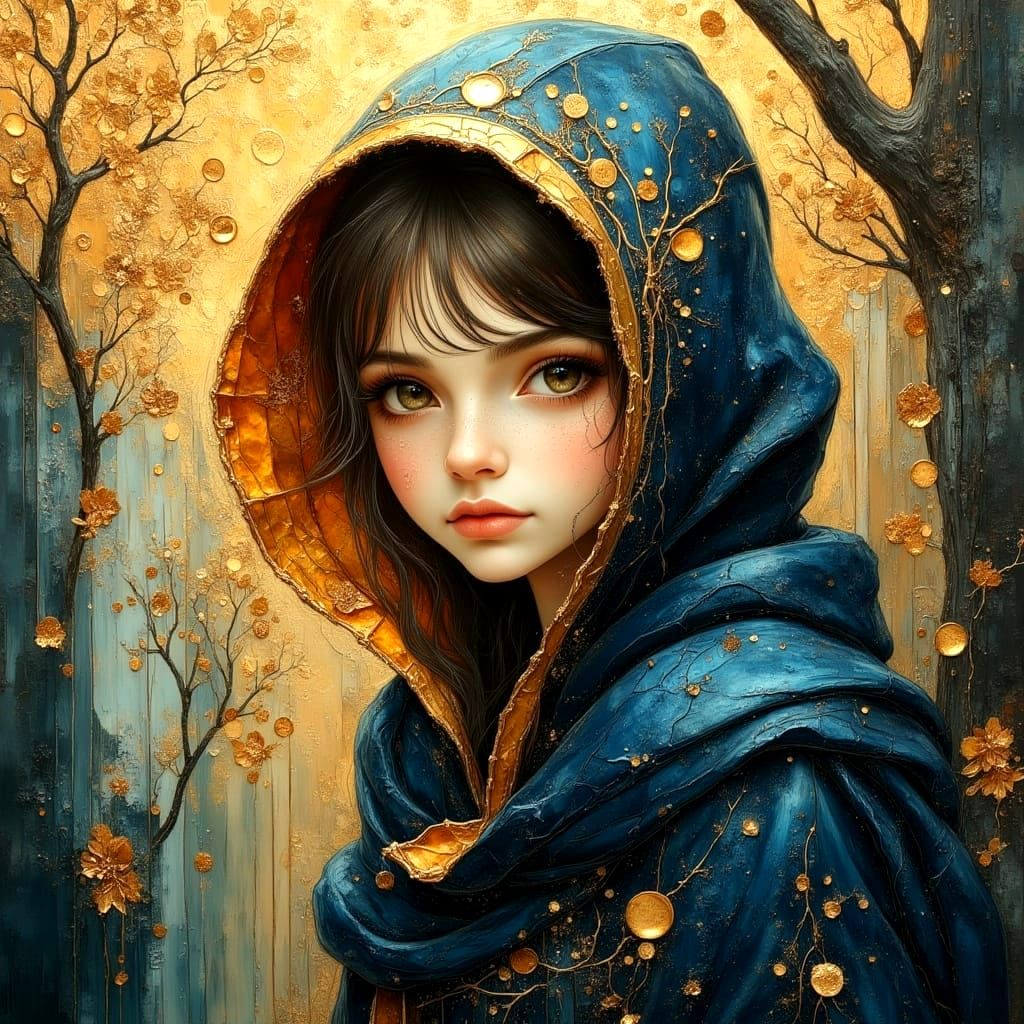 Girl in Cloak as Impasto Oil Painting