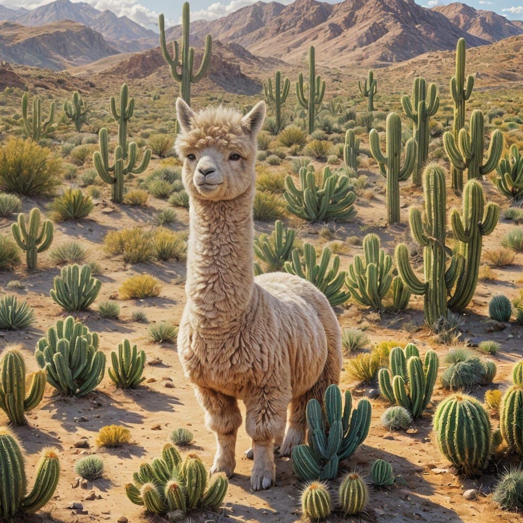 Alpaca Dreams of Being a Cactus: Gurney Oil Painting